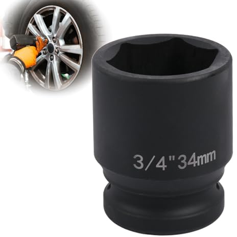 Llave de vaso hexagonal de 34 mm, llave de impacto de 3/4 de acero al cromo-molibdeno, para cambio de ruedas y taller