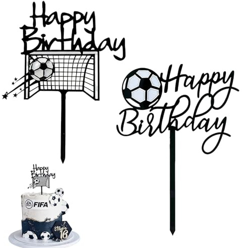 2 Stück Tortendeko Fußball,Acryl Tortenaufleger Mit Happy Birthday,Wiederverwendbare Cake Kuchen Football Topper set Für Geburtstagsfeiern Sport Thema Party Dekoration Decorations Fussballkuchen