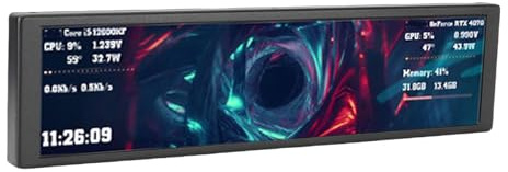 YUEHISY 9,2-Zoll-Computer-Sekundärbildschirm, CPU-GPU-Temperaturüberwachung mit Anpassbaren Dynamischen Themen, Horizontale Vertikale Umschaltung, für PC-Gehäuse (Black)