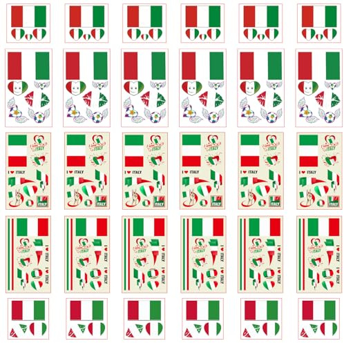 Aotusoa 30 tatuaggi temporanei con bandiera italiana, per competizioni internazionali, giochi mondiali di calcio, adesivi per il viso impermeabili (Italia)