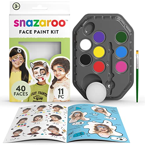 Snazaroo - Set de pintura facial Arcoíris, para niños y adultos, 8 colores, 1 pincel, 1 esponja, 1 guía, base de agua, maquillaje pintacaras, aguacolor