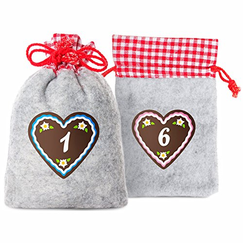 Adventino Adventskalender mit 24 Säckchen zum Selberfüllen (Filzsäckchen oder Jutesäckchen)