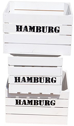 3er set massive Obstkiste Apfelkiste Weinkiste aus dem Alten Land +++ 49 x 42 x 31 cm (WEISS MIT AUFSCHRIFT HAMBURG)