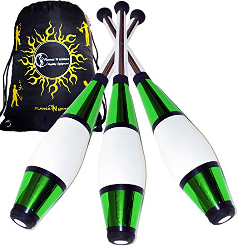 Juggle Dream Euro PRO Giocoleria Club Set di 3 (12 Colore Combos Metallico Decorazione da Ginnastica Club + Flames N Games Borsa Viaggio! Ottima Giocoleria per Principianti & Advanced Giocolieri