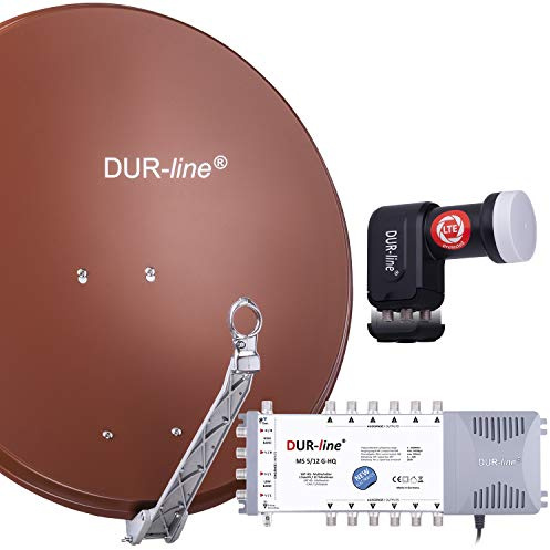 DUR-line 12 Teilnehmer Set - Qualitäts-Alu-Satelliten-Komplettanlage - Select 75cm/80cm Spiegel/Schüssel Rot + Multischalter + LNB - für 12 Receiver/TV [Neuste Technik, DVB-S2, 4K, 3D]