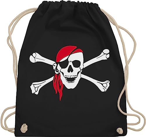 Turnbeutel Rucksack - Piraten & - Totenkopf Pirat mit Kopftuch I Toten Schädel I Skull - Unisize - Schwarz - piratenbeutel totenkopf, pirate beutel piratentasche motiven totenköpfe rucksackbeutel