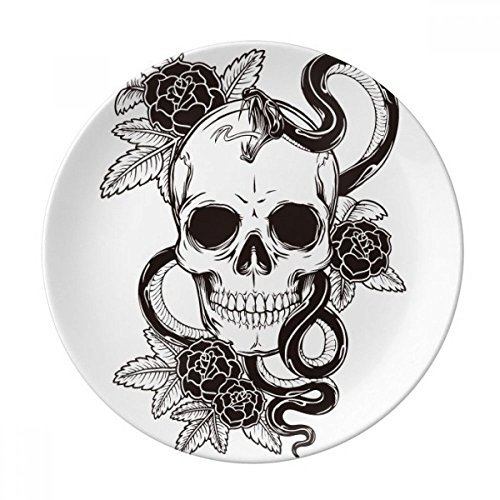 Assiette à dessert décorative en porcelaine Motif crâne animal serpent 20,3 cm