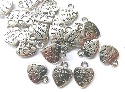 50 Charms Herz Made with Love Anhänger Farbe antiksilber 12x10mm Schmuckzubehör Metall #S097