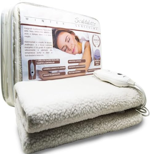 Scaldaletto Elettrico Termocoperta Elettrica 3 Temperature Max 40/50 gradi Coperta per Letto Singolo o Matrimoniale in Fibra di Lana Enrico Coveri (Singolo (1 Piazza)