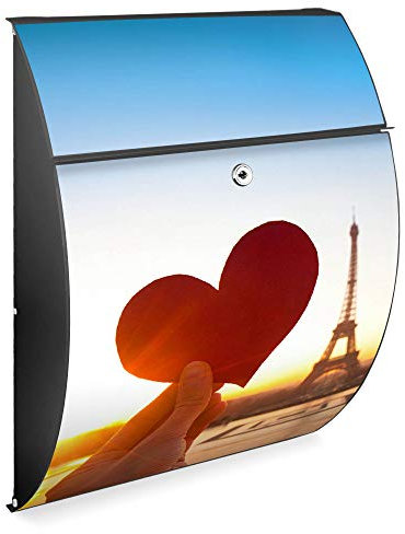 Burg Wächter Design Briefkasten | Modell Riviera 46cmx33,5cmx13cm groß | verzinkter Stahl anthrazit | Postkasten mit Öffnungsstopp großer A4 Einwurf Zylinderschloss 2 Schlüssel | Motiv Stadt Der Liebe