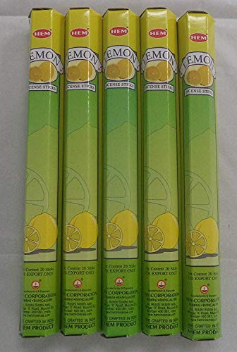 YARLIO Hem - 100 Bastoncini di incenso al Limone, 5 Confezioni da 20 Bastoncini