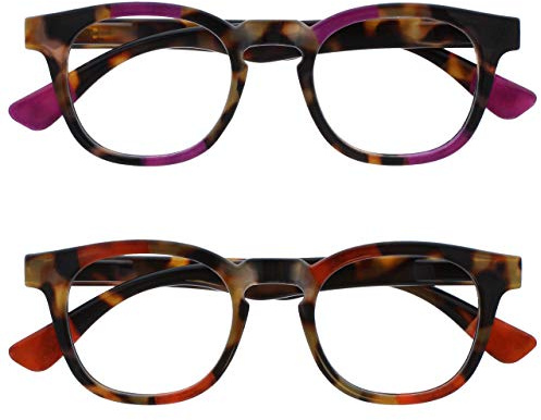 OPULIZE Ava Reading Glasses 2 Pack Flattering Rounded Frame Spring Hinges Scratch Resistant Brown Tortoiseshelll Purple Red Mens Womens RR62-5Z +3.00