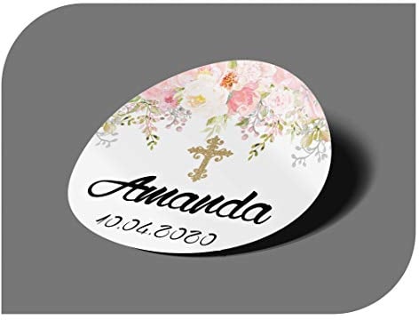 CrisPhy Pegatinas Personalizadas Comunion o Bautizo con Nombre y Fecha, Etiquetas Adhesivas para Invitacion Boda, Compromiso, Cumpleaños, Fiesta, Vintage, Sellos