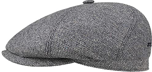 Stetson Milner Seiden Flatcap Schirmmütze Seidencap Schiebermütze Sommercap Damen/Herren - Made in The EU mit Schirm, Futter Frühling-Sommer Herbst-Winter - 56 cm blau-beige