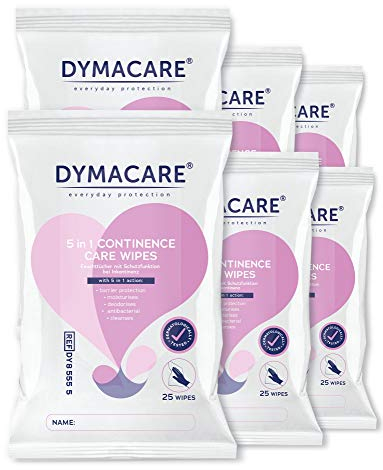 DYMACARE 5 in 1 Salviette incontinenza | Panni l'incontinenza monouso Premium profumati adulti | Salviettine detergenti pelle azione antibatterica (set 6 confezioni)