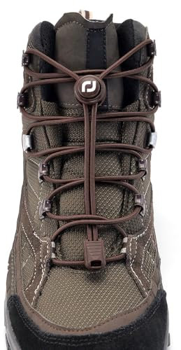 Extra Long No Tie Shoelaces - Elastic Tieless Round Boot Laces for Hiking Shoes, Work Boots and Running Sneakers, Brown, One Size