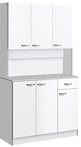 HOMCOM Gabinete de Almacenaje Armario para Cocina de 6 Puertas con Gran Espacio para Microondas con 1 Cajón Estante Ajustable 101x39x180 cm Blanco