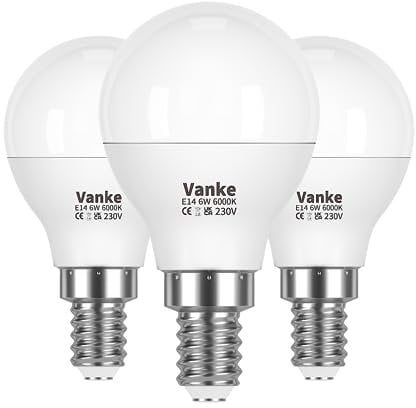 Vanke E14 LED Light Bulb, Cool White 40W Equivalent Golf Ball Bulbs, 6W SES Energy Saver Bulb, 6000K, 470 Lumen, Non-Dimmable, 3-Pack