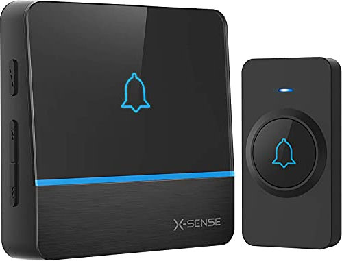 X-Sense Funkklingel, wasserdichtes Türklingel-Set, über 600 m Funkreichweite, 56 Melodien & 5 Lautstärken, Haustür Klingel mit 1 Empfänge und LED-Blitz, Schwarz