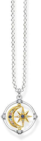 Thomas Sabo Damen Halskette mit Anhänger, Stern und Mond, Bicolor 50cm