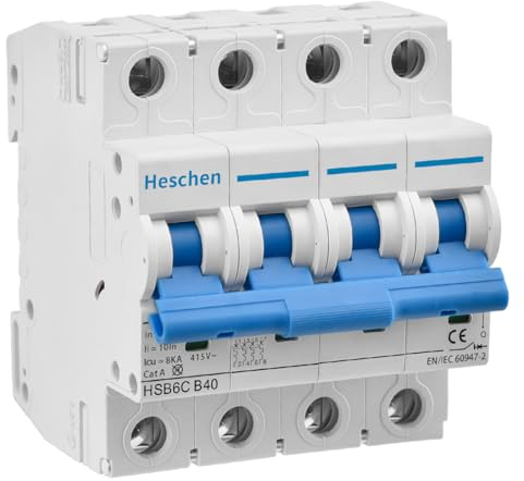 Heschen Leitungsschutzschalter HSB6C, 40 Ampere Strom, 4-polig, Typ B, 6 kA Ausschaltleistung, DIN-Schienenmontage