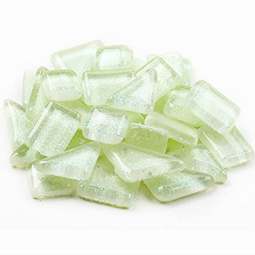 Glas Mosaiksteine 200g, Quadrat und Dreieck Mosaikfliesen Glasfliesen Glitzerkristall Glasmosaik, Glassteine Mosaik Steine für Basteln, Haus Deko(Weiß)