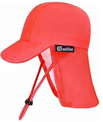 weVSwe bébé Chapeau de Bain UV SPF50 + Enfant Cou Chapeau de Soleil réglable mentonnière été Casquette Orange Nouveau-né 12-24 Mois