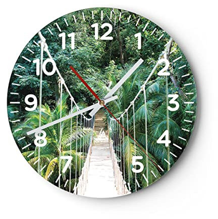 Modern Wanduhr Tropen Dschungel Brücke 30x30cm Rund Klein Wand Uhr Glas Analog Zimmeruhren Küche Büro Wohnzimmer Glasuhr Wall Clock Dekoration Design Wanddekoration Küchenuhr C4AR30x30-4963