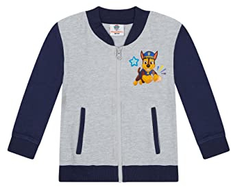 ONOMATO! Paw Patrol Chase College Jacke für Jungen, Kinder Übergangsjacke Blau Grau, Baumwolle Sweatjacke mit Reißverschluss, Offizielles Lizenzprodukt, Größe 122-128