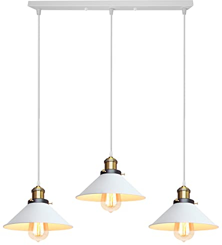 iDEGU 3-flammig Pendelleuchte, Retro Hängelampe Industrie Design Hängeleuchte 22CM Lampenschirm Vintage Lampe E27 Kronleuchter für Küche Esszimmer Café Bar Restaurant (Weiß)