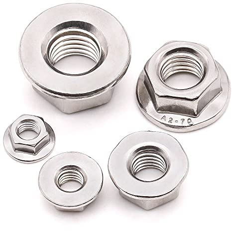 (10 PCS) M12-1.75 Hexagon Flange Nuts with Non-Serrated Flange Washer Head, 304 Stainless Steel, Hex Drive, Full Thread