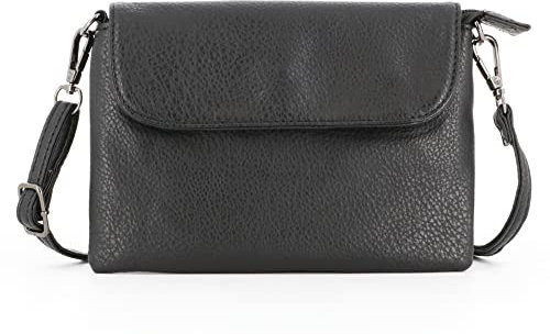 flora & co - Sacoche Bandoulière Femme PU Cuir Souple - Petit Sac Messenger Porté Epaule A Rabat - Pochette Besace Lanière Léger Mariage Fête - Chic Mignonne - Noir