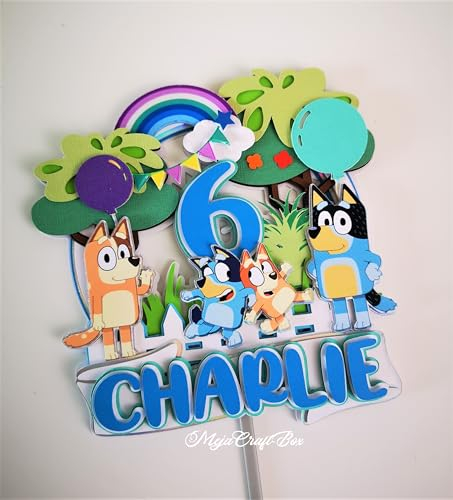 Blue Dog cake topper, Blue inspired 3D cake decoration, add your name and age