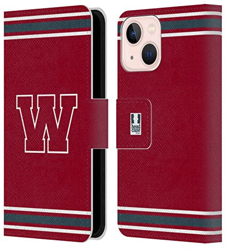 Head Case Designs Blanco W Equipo Universitario de Colegio Carcasa de Cuero Tipo Libro Compatible con Apple iPhone 13 Mini