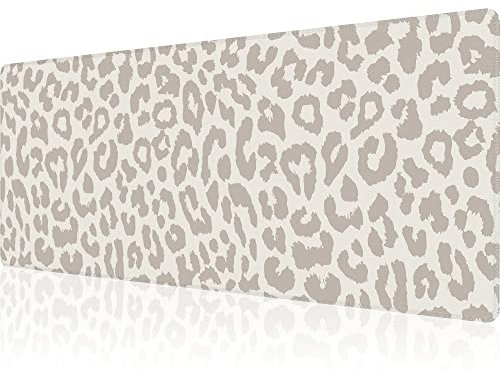Big Gaming Desk Mat XL 31.5x11.8 in Waterproof Non-Slip Grey Leopard Print