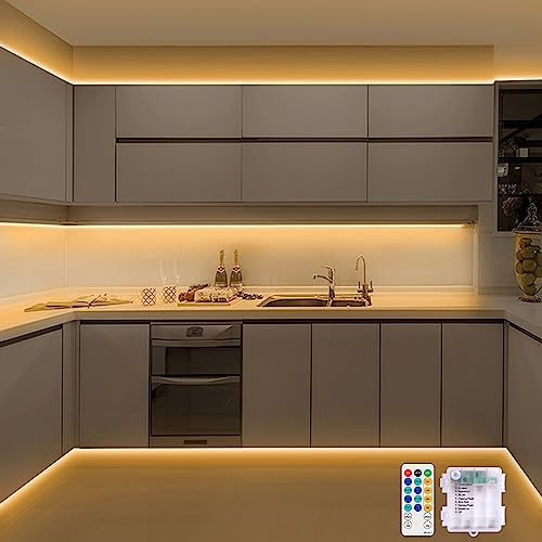 CCILAND LED Streifen 5M, 150 LED Strip Batteriebetrieben mit 8 Modi Timer Fernbedienung, Dimmbar LED Band Batterie Selbstklebend für Küche Schlafzimmer Deko (Warmweiß)