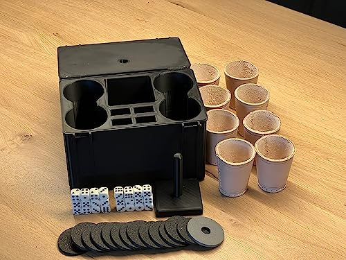 Selfmade Schockbesteck mit Box + Würfel + Becher - Knobelbesteck Schocken Knobeln (Schock Achter, Grau)