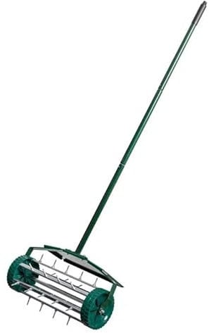 YORKSHIRE HOMEWARE Rolling Lawn Aerator 3 Level Telescopic Adjustable Handle | Garden Yard Rotary Push Tine | Heavy Duty Spike Soil Aeration | Manual Lawn Aeration Tool | Grass Spike Roller
