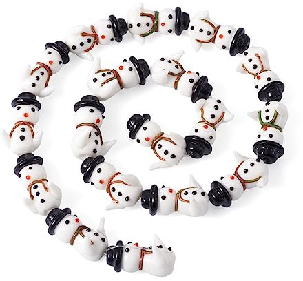Boutigem Weihnachtliche Schneemann-Lampwork-Perlen, handgefertigt, niedlich, zum Aufhängen, Ornament, Perlen für Schmuckherstellung, Basteln, Heim-Party-Dekoration, 20 Stück