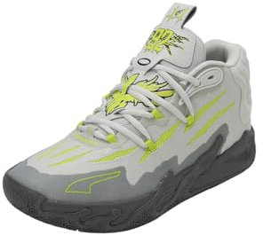 Puma Scarpe da basket MB.03 Hills Unisex, Piuma Grigio Limone Smash, 40.5 EU