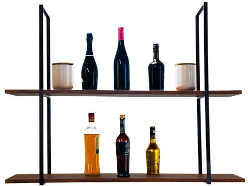 yelloo - Hängeregal für die Wand, Küchenregal, Deckenregal Zur Präsentation Von Wein, Flaschenhalter, Für Küche mit Kochinsel, Bar, Restaurant (BAR Shelf 115 cm, Braune/Walnüsse)