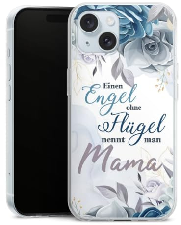 Silikon Hülle kompatibel mit Apple iPhone 15 Case transparent Handyhülle Mama Sprüche Engel