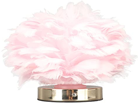 Spacnana Lampe de Table en Plumes, Lampe de Table en Plumes, Lampe LED à Gradation Continue pour Chambre à Coucher et café, Lampadaires (Rose)