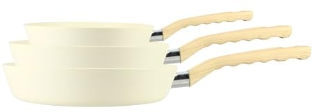 MENASTYL - Set de 3 poêles Colorama Crème - Poêle 20/24 et 28 cm - En aluminium - Revêtement antiadhésif en céramique - Tous feux dont induction