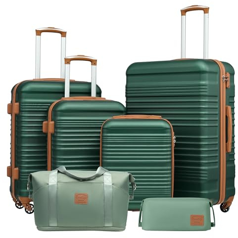 COOLIFE SetValises 6 Pièces 16''20''24''28'',268L Rigide ABS+PC Serrure TSA | 4 Valises, Sac de Voyage Extensible & Trousse de Toilette – Idéal pour Voyages Famille, Longues Vacances & Solution Complète