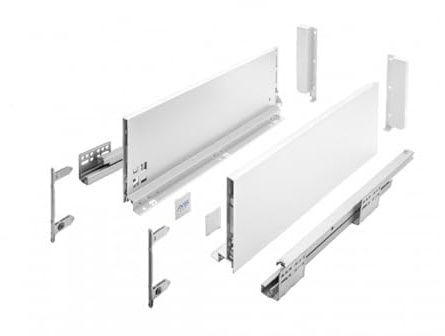 MS Beschläge Stahl Schubkastensystem Weiß Schubladen-Set Schubladensystem 40kg Traglast Unterflurführung Vollauszug Soft Close Schubladenauszug (Länge: 350mm, Höhe: 168mm)