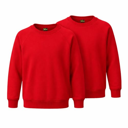 KHIM Fleece Sweatshirt Unisex Sweater Jumper Full Sleeve Kids Boys Girls Children Top Crew Neck Outdoor Activewear (UK, Age, 5 Years, 6 Years, Regular, Red Pack 2)