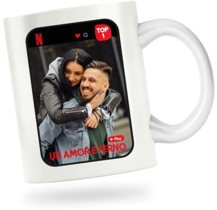 Taza de cerámica personalizada con foto. Taza personalizada para San Valentín con frase. Regalo original personalizado. (Imagen de película.)