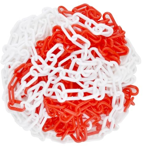Absperrkette Kunststoffkette 10 Meter x 6mm Absperrkette Warnkette Plastikkette Zweifarbig Kunststoffkette Warnkette Kunststoff-Gliederkette im Beutel Kette für Parkplatz Bau Absperren