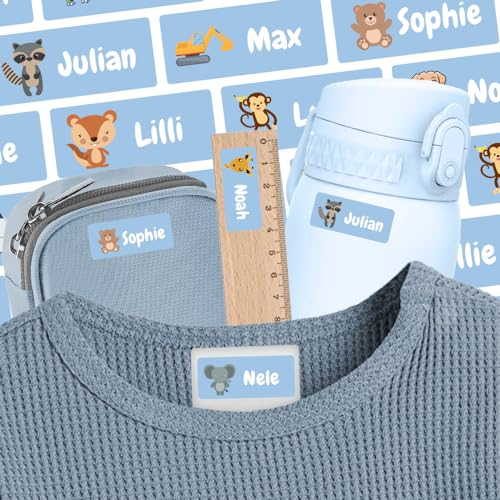 Namensschilder für Kleidung, Schulbedarf & Mehr (125 Aufkleber) – Spülmaschinenfeste Namensetiketten zum Kleben – Personalisierte Sticker mit Motiv – Selbstklebend & flexibel: Waschfest – 30 x 13 mm